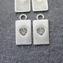 10 Heart Charms Pendant, Rectangle Heart, Silver Heart