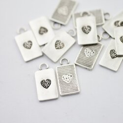 10 Heart Charms Pendant, Rectangle Heart, Silver Heart