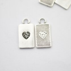 10 Heart Charms Pendant, Rectangle Heart, Silver Heart