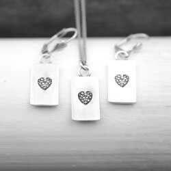 10 Heart Charms Pendant, Rectangle Heart, Silver Heart