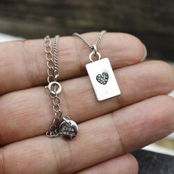10 Heart Charms Pendant, Rectangle Heart, Silver Heart