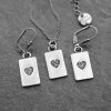 10 Heart Charms Pendant, Rectangle Heart, Silver Heart