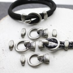 5 Hook Clasps for Leather and Cord Bracelet, Antique Silver