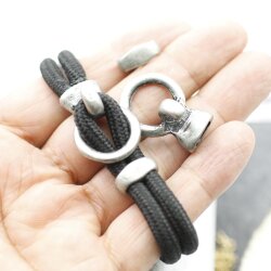 5 Hook Clasps for Leather and Cord Bracelet, Antique Silver