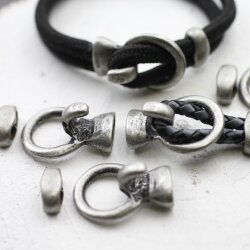 5 Hook Clasps for Leather and Cord Bracelet, Antique Silver