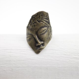 Antique Brass Buddha Ring, Face Ring