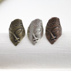 Antique Brass Buddha Ring, Face Ring