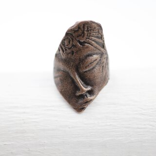 Antique Copper Buddha Ring, Face Ring