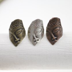 Antique Copper Buddha Ring, Face Ring