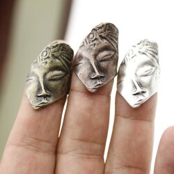 Antique Copper Buddha Ring, Face Ring