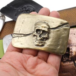 Antique Brass Belt Buckle Skull, Deaths head