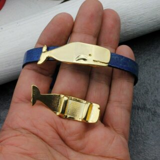 Whale sliders for 10x2 mm flat braided leather, gold