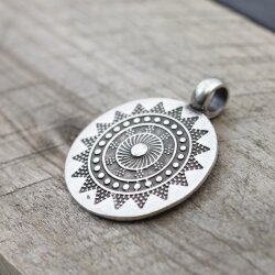 1 Sun Mandala Round Disc Pendants 33 mm, antique silver