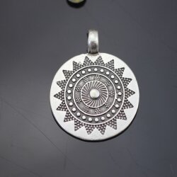 1 Sun Mandala Round Disc Pendants 33 mm, antique silver