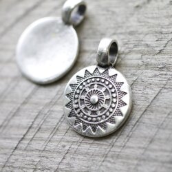 5 AntiqueSilver Sun Mandala Round Disc Pendants 22 mm