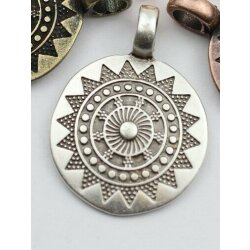 5 AntiqueSilver Sun Mandala Round Disc Pendants 22 mm