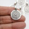 5 AntiqueSilver Sun Mandala Round Disc Pendants 22 mm