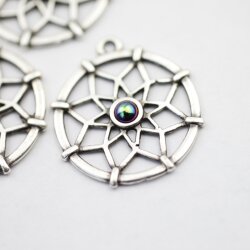 10 Sacred Geometry Charms 25 mm (Ø 2 mm), antique silver