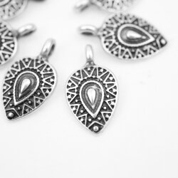 10 Drop Charms, Pendants 19x11 mm (Ø 2 mm), antique silver