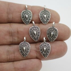 10 Drop Charms, Pendants 19x11 mm (Ø 2 mm), antique silver