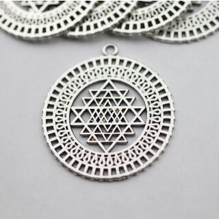 5 Sri Yantra Pendants 36 mm, antique silver