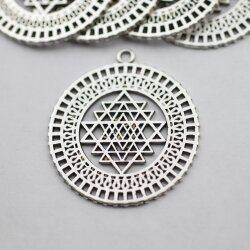 5 Sri Yantra Pendants 36 mm, antique silver