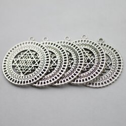 5 Sri Yantra Pendants 36 mm, antique silver