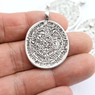 5 Disc Of Phaistos Pendant 39x29 mm, antique silver