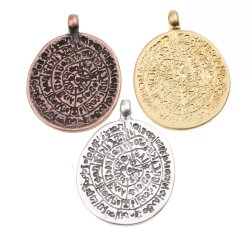 5 Disc Of Phaistos Pendant 39x29 mm, antique silver