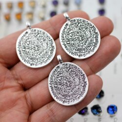 5 Disc Of Phaistos Pendant 39x29 mm, antique silver