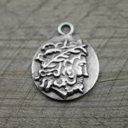 1 Head of Zeus Greek Coin Pendant, antique silver
