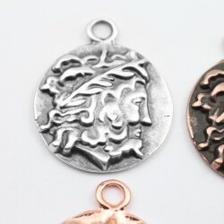 1 Head of Zeus Greek Coin Pendant, antique silver