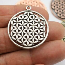 5 Flower of Life Charms Pendants 33 mm antique silver