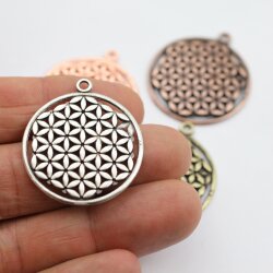 5 Flower of Life Charms Pendants 33 mm antique silver