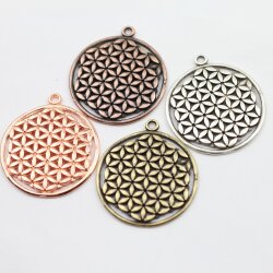 5 Flower of Life Charms Pendants 33 mm antique silver