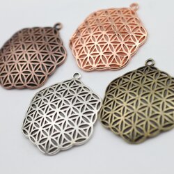 5 Flower of Life Charms Pendants 35 mm, antique silver
