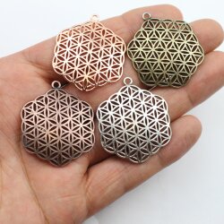 5 Flower of Life Charms Pendants 35 mm, antique silver