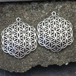 5 Flower of Life Charms Pendants 35 mm, antique silver