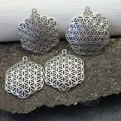 5 Flower of Life Charms Pendants 35 mm, antique silver