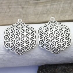 5 Flower of Life Charms Pendants 35 mm, antique silver