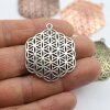 5 Flower of Life Charms Pendants 35 mm, antique silver