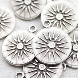 5 Sun Charms 20 mm (Ø 2,5 mm), antique silver