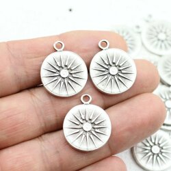 5 Sun Charms 20 mm (Ø 2,5 mm), antique silver