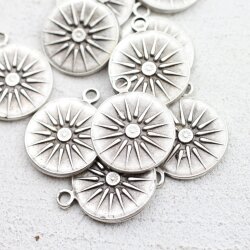 5 Sun Charms 20 mm (Ø 2,5 mm), antique silver