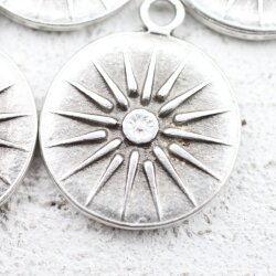 5 Sun Charms 20 mm (Ø 2,5 mm), antique silver