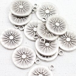 5 Sun Charms 20 mm (Ø 2,5 mm), antique silver