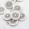 5 Sun Charms 20 mm (Ø 2,5 mm), antique silver