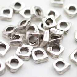 10 Metallperlen, Zwischenperlen Großlochperlen 10x10 mm (Ø 5 mm), altsilber