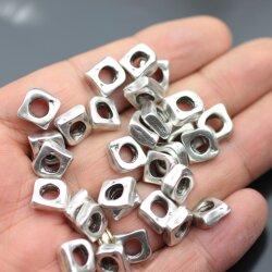 10 Irregular Metal Beads, spacer beads 10x10 mm (Ø 5 mm), antique silver