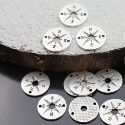 10 Compass Connector Charms 15 mm (Ø 1,2 mm), antique silver